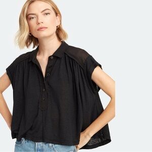 Free People Black Short Sleeve Blouse